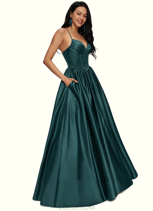 Maci Ball-Gown/Princess V-Neck Floor-Length Satin Prom Dresses With Pleated DBP0022230