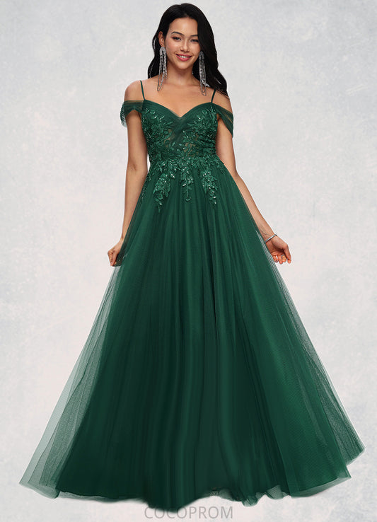 Salome A-line Off the Shoulder Floor-Length Tulle Prom Dresses With Appliques Lace Sequins DBP0022231