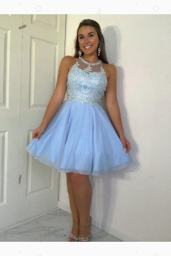 Halter Pleated Tulle Appliques Knee A Line Hannah Homecoming Dresses Length Sleeveless