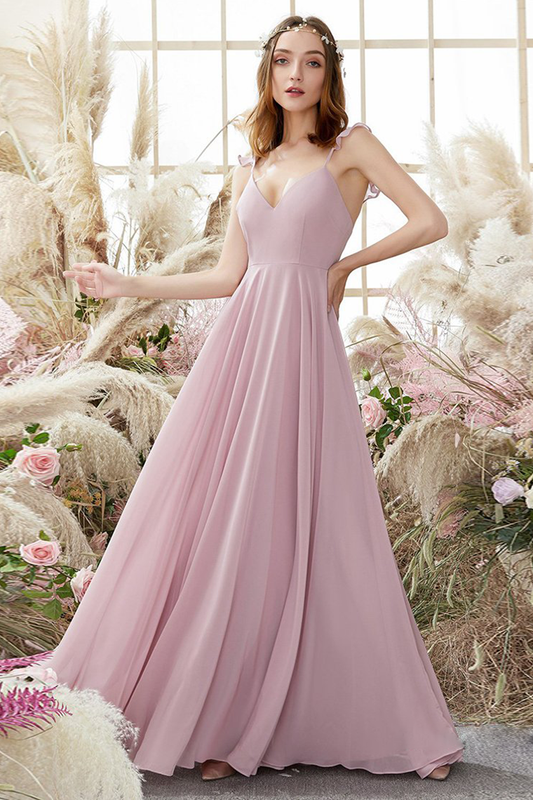 Shelby Natural Waist Floor Length Chiffon Sleeveless Spaghetti Straps A-Line/Princess Bridesmaid Dresses