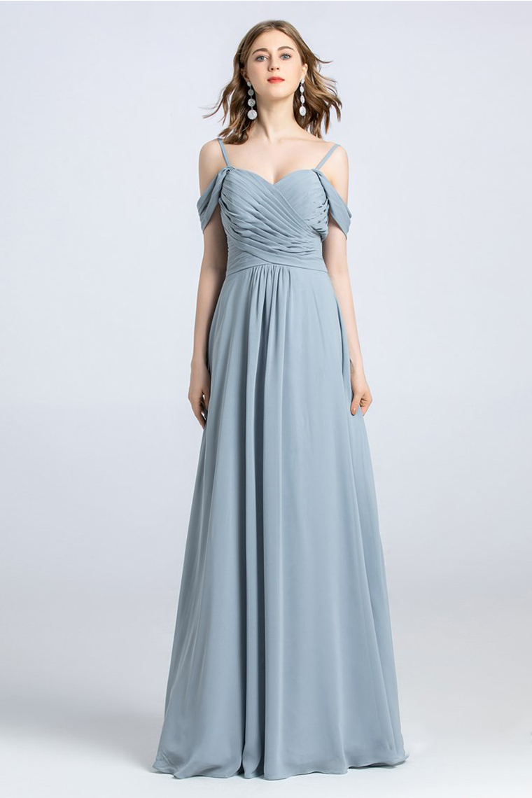 Addyson A-Line/Princess Spaghetti Straps Off The Shoulder Natural Waist Chiffon Sleeveless Floor Length Bridesmaid Dresses