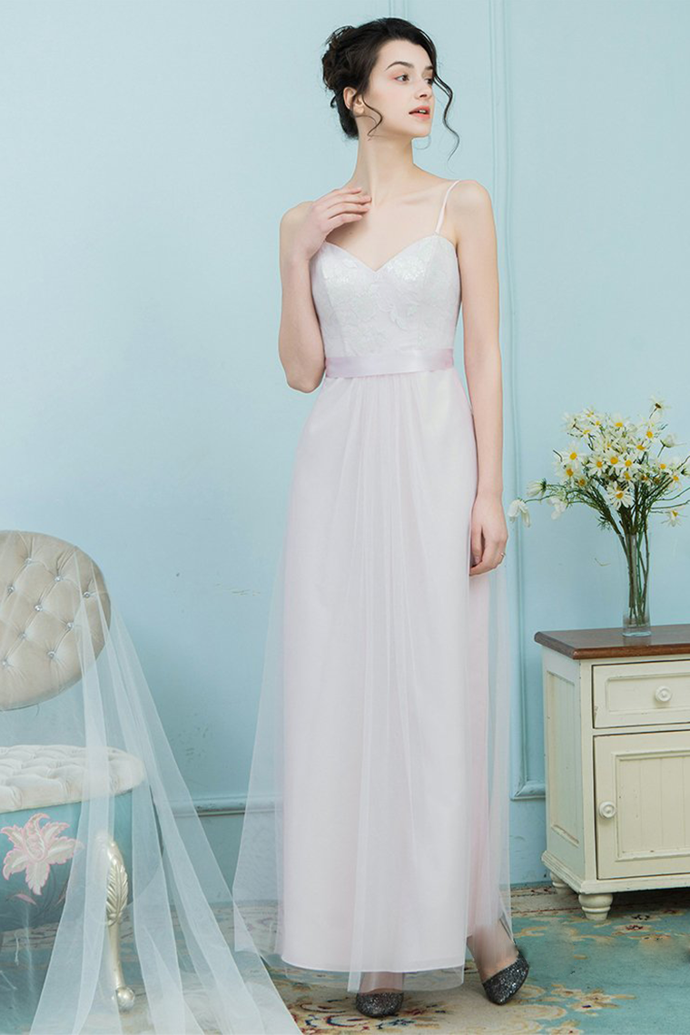 Kaitlin Natural Waist Spaghetti Straps Sleeveless A-Line/Princess Tulle Floor Length Bridesmaid Dresses