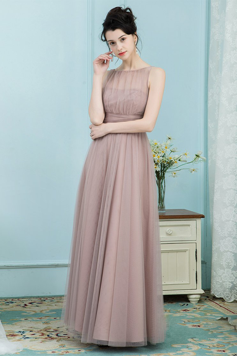 Cheryl Spaghetti Straps Sleeveless Floor Length A-Line/Princess Tulle Natural Waist Bridesmaid Dresses