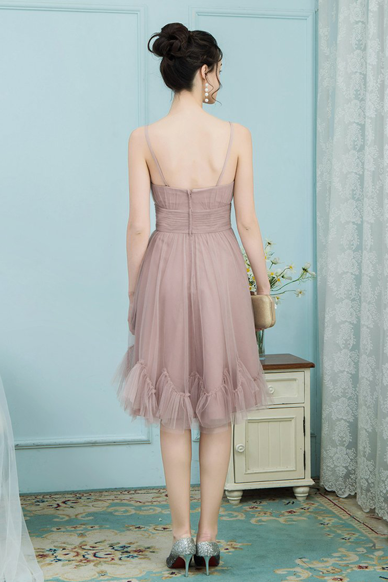 Lorelei A-Line/Princess Knee Length Tulle Natural Waist Spaghetti Straps Bridesmaid Dresses