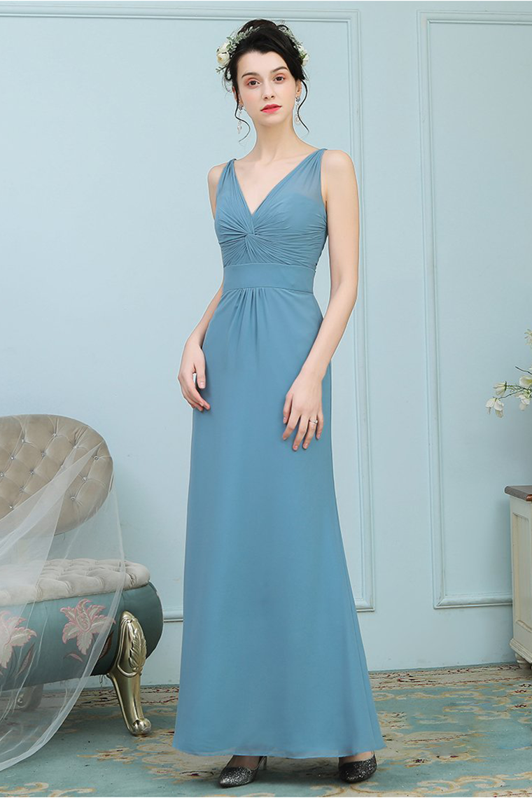 Ali V-Neck Natural Waist Sleeveless A-Line/Princess Chiffon Floor Length Bridesmaid Dresses