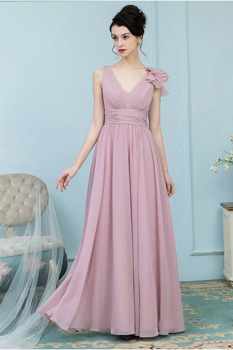 Scarlet V-Neck Floor Length Chiffon Sleeveless A-Line/Princess Natural Waist Bridesmaid Dresses
