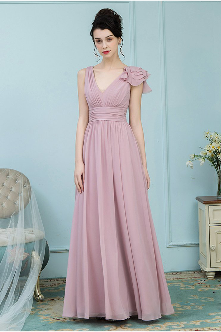 Scarlet V-Neck Floor Length Chiffon Sleeveless A-Line/Princess Natural Waist Bridesmaid Dresses