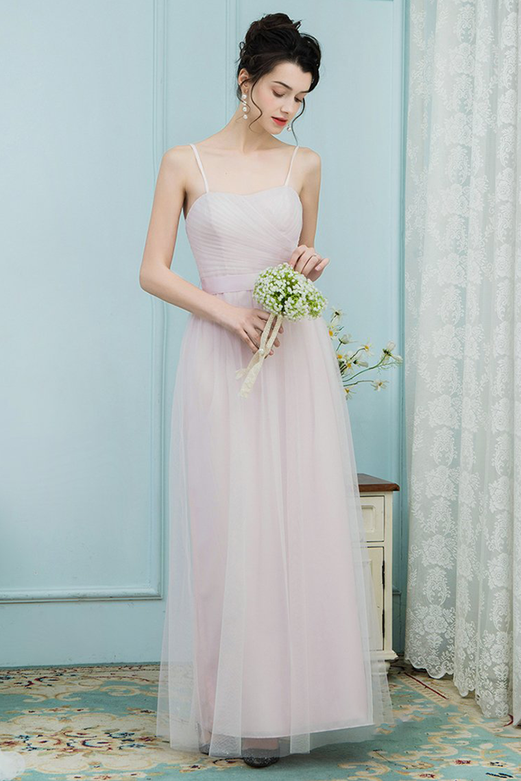 Payton Natural Waist Floor Length Tulle Spaghetti Straps Sleeveless A-Line/Princess Bridesmaid Dresses
