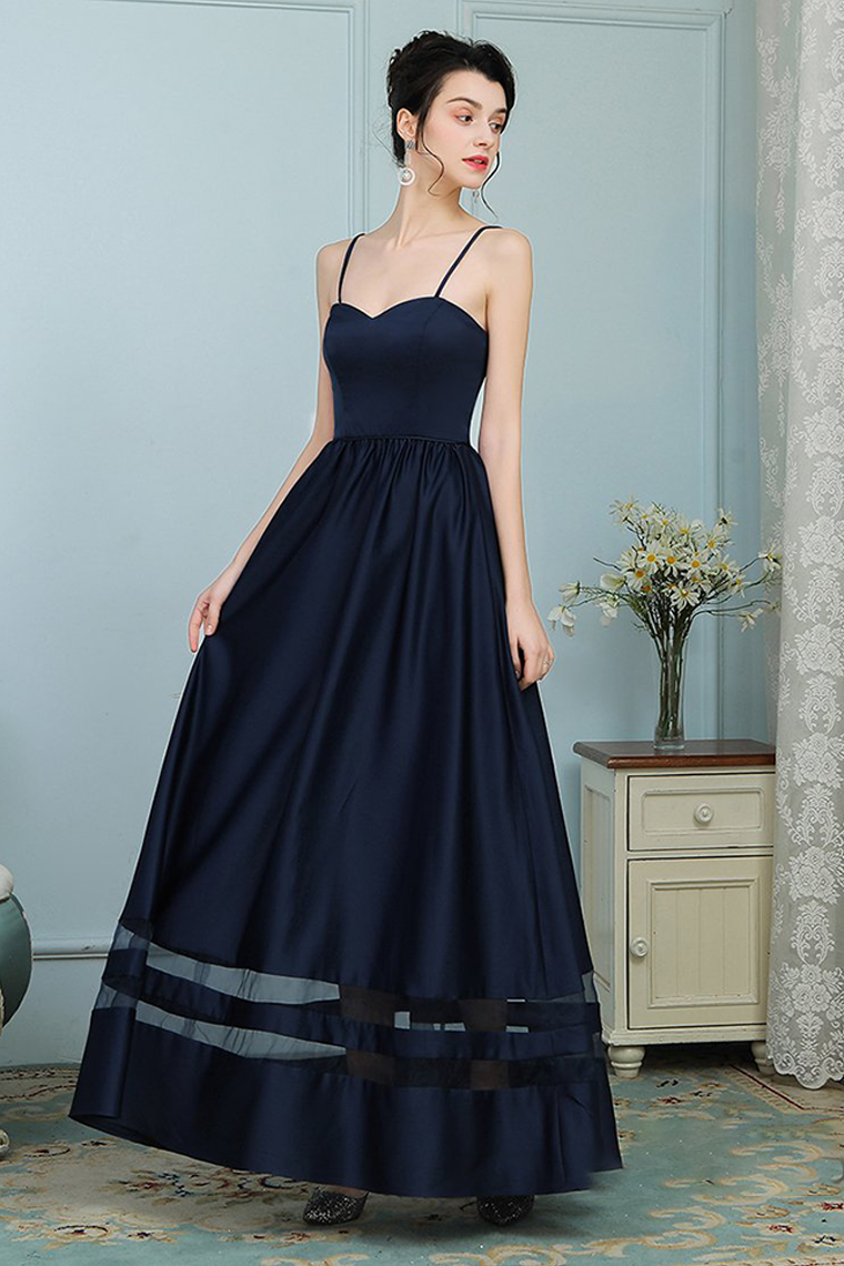 Diamond Spaghetti Straps Natural Waist A-Line/Princess Floor Length Sleeveless Satin Bridesmaid Dresses