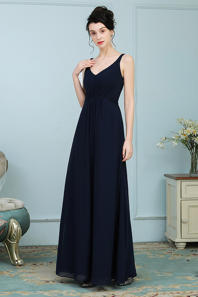 Meghan V-Neck Sleeveless Floor Length Chiffon Natural Waist A-Line/Princess Bridesmaid Dresses