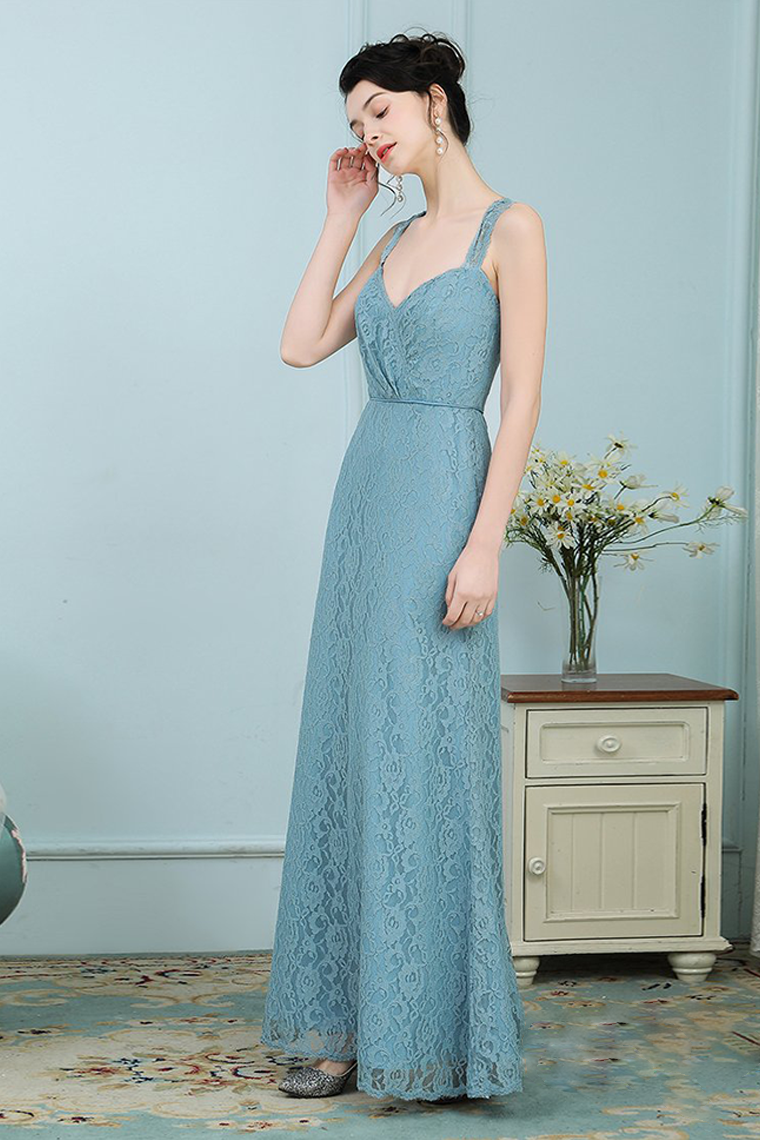 Amiya Floor Length Sleeveless A-Line/Princess Natural Waist Lace Straps Bridesmaid Dresses