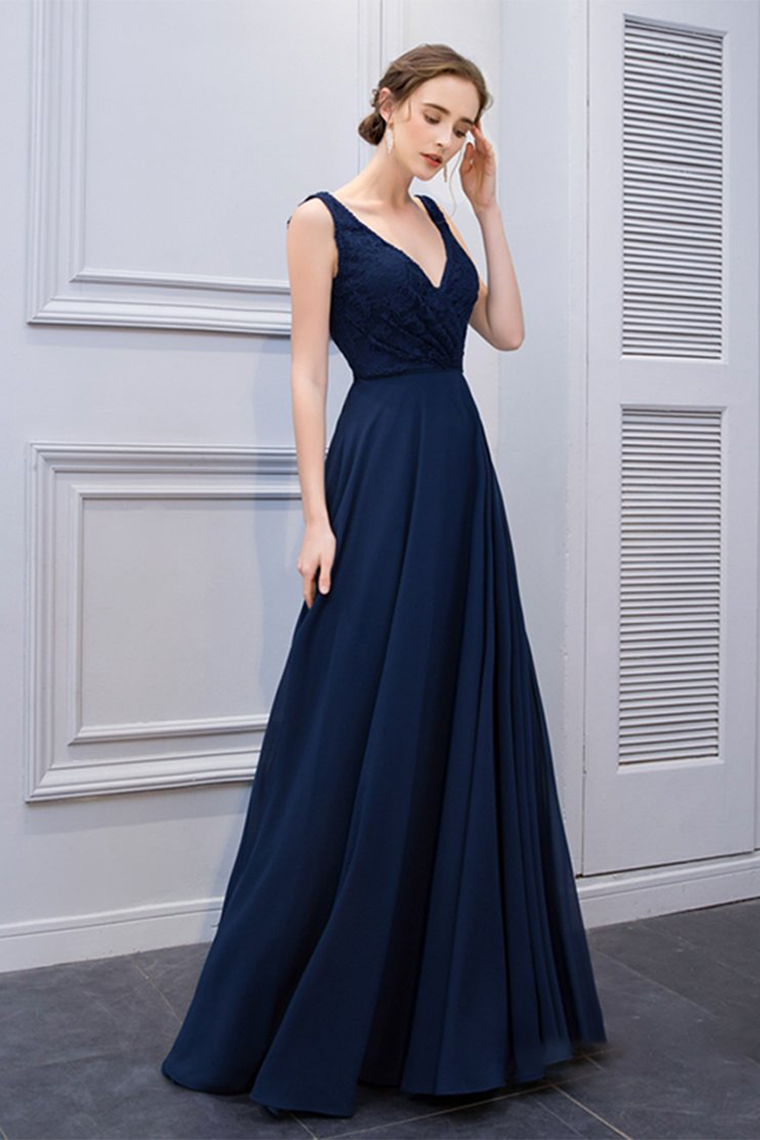Maryjane Chiffon Natural Waist Sleeveless V-Neck Floor Length A-Line/Princess Bridesmaid Dresses