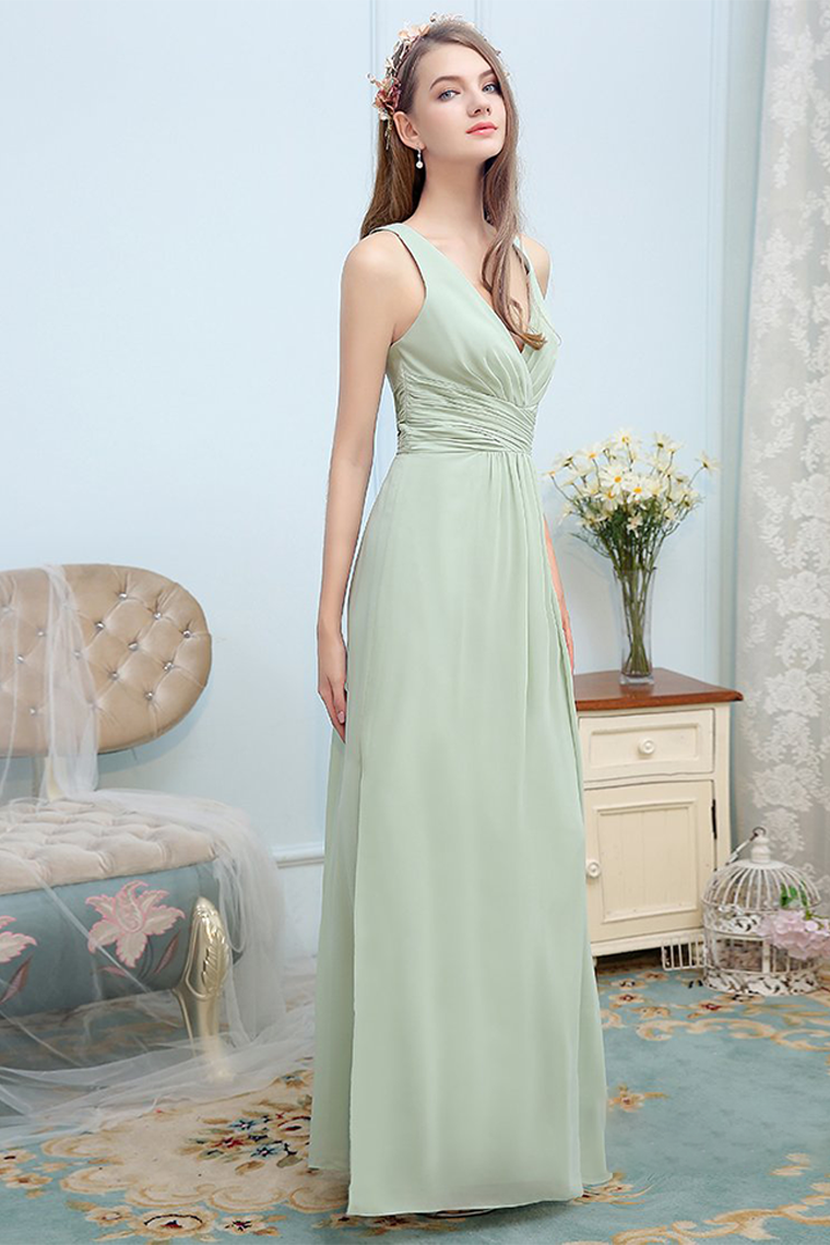 Shyann A-Line/Princess Sleeveless V-Neck Floor Length Natural Waist Chiffon Bridesmaid Dresses