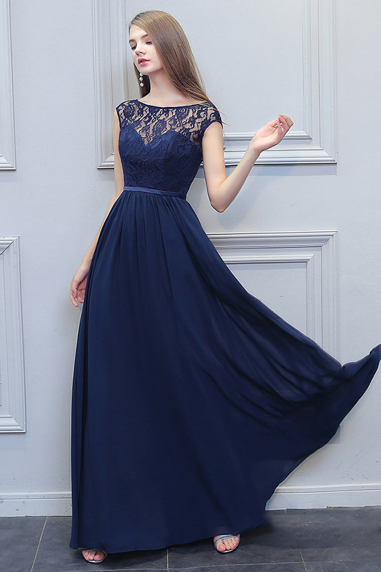 Maleah A-Line/Princess Floor Length Scoop Sleeveless Natural Waist Chiffon Bridesmaid Dresses