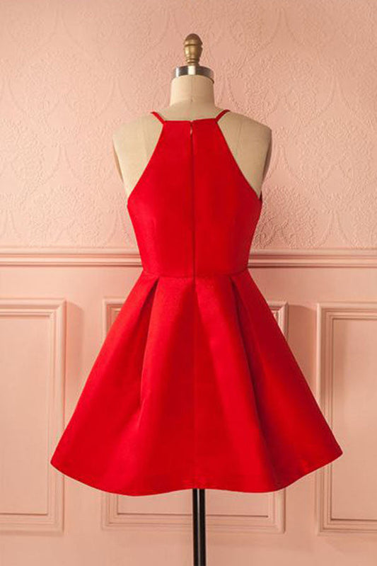 Red A Line Halter Sleeveless Short Homecoming Dresses