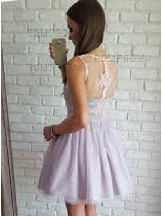 Princess/A-Line V-Neck Monica Lace Homecoming Dresses Short Lavender Tulle Dresses With Prom