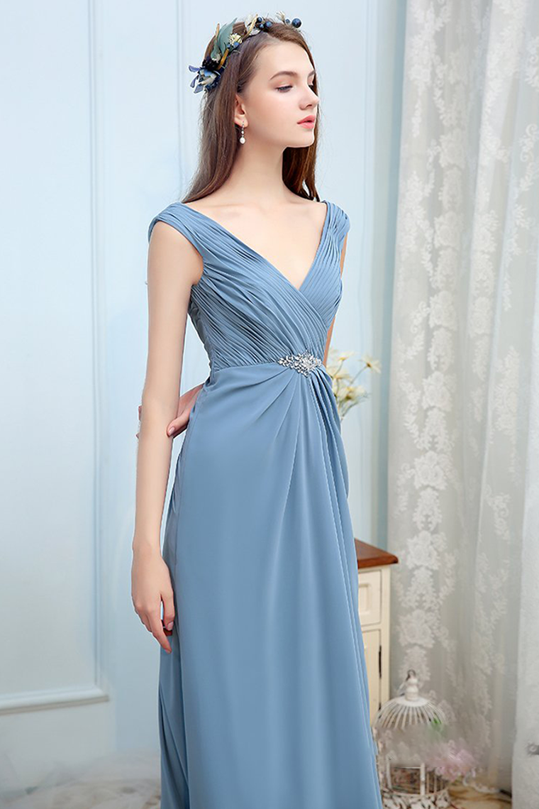 Cara Natural Waist V-Neck Chiffon Floor Length Sleeveless A-Line/Princess Bridesmaid Dresses