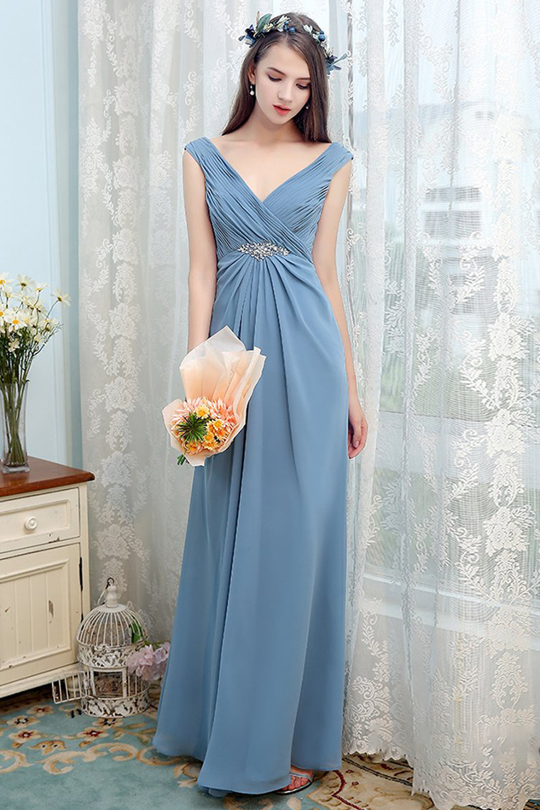 Cara Natural Waist V-Neck Chiffon Floor Length Sleeveless A-Line/Princess Bridesmaid Dresses