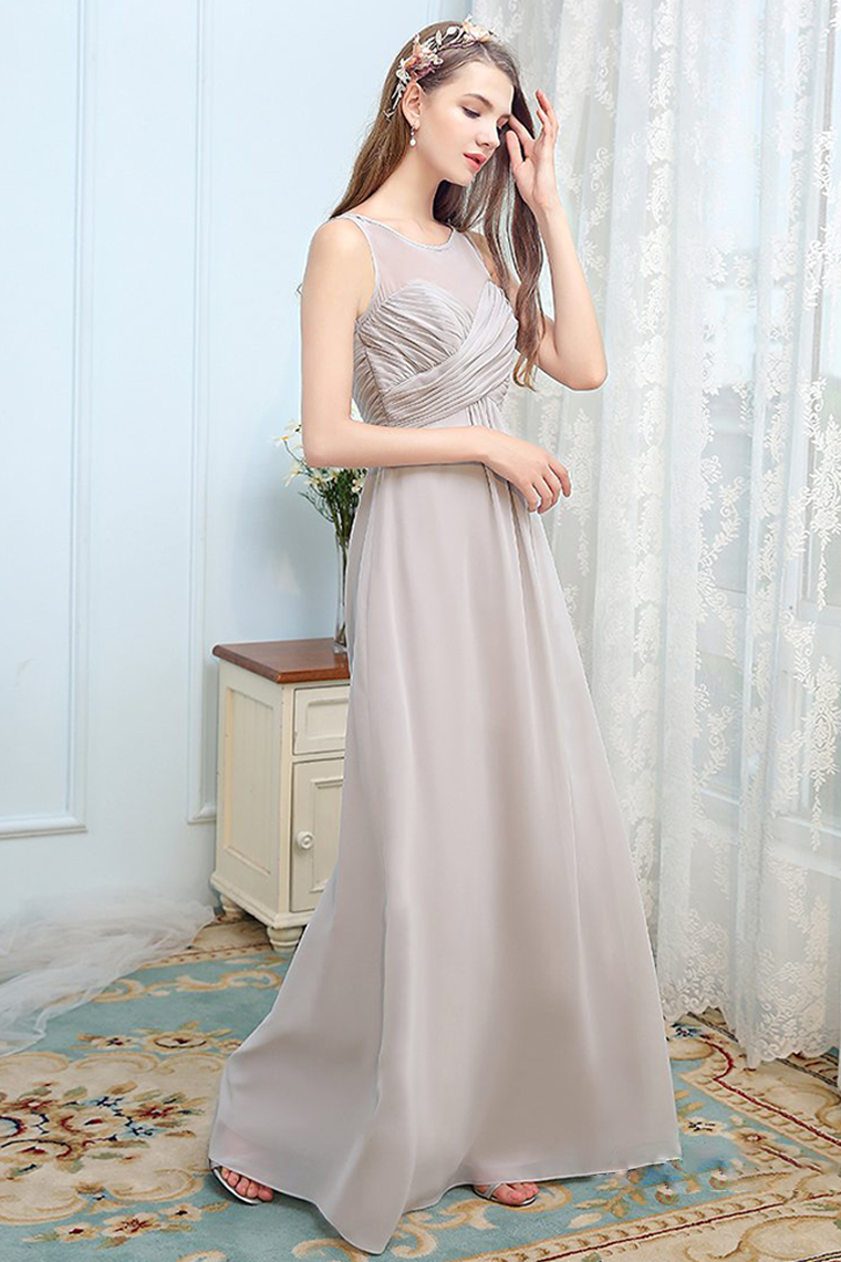Audrey Floor Length Natural Waist A-Line/Princess Chiffon Sleeveless Scoop Bridesmaid Dresses