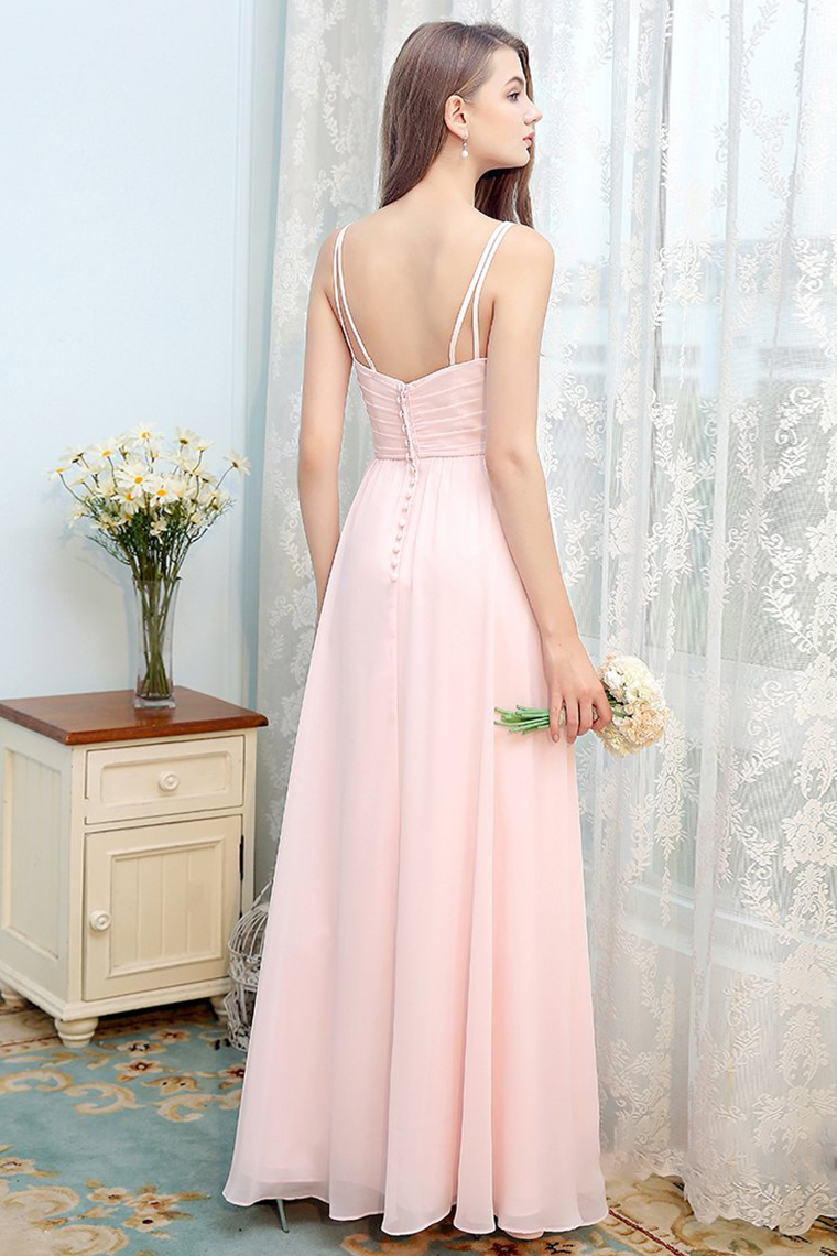 Aryanna Floor Length Sleeveless A-Line/Princess Chiffon Natural Waist Straps V-Neck Bridesmaid Dresses