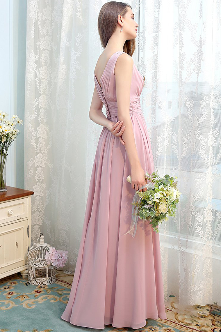 Madeleine V-Neck Sleeveless A-Line/Princess Natural Waist Floor Length Chiffon Bridesmaid Dresses