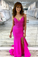 V-neck Sexy Halter Hot Pink Long Prom Dress