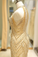 Vintage Mermaid Prom Dress Gold Tulle Long Evening Dress