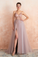 A-Line V-Neck Pink Tulle Prom Dress Side Split Backless Evening Dress
