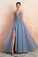 A-Line V-Neck Pink Tulle Prom Dress Side Split Backless Evening Dress