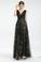 Glitter V-Neck Black Evening Gowns Tulle Long Sexy Formal Dresses