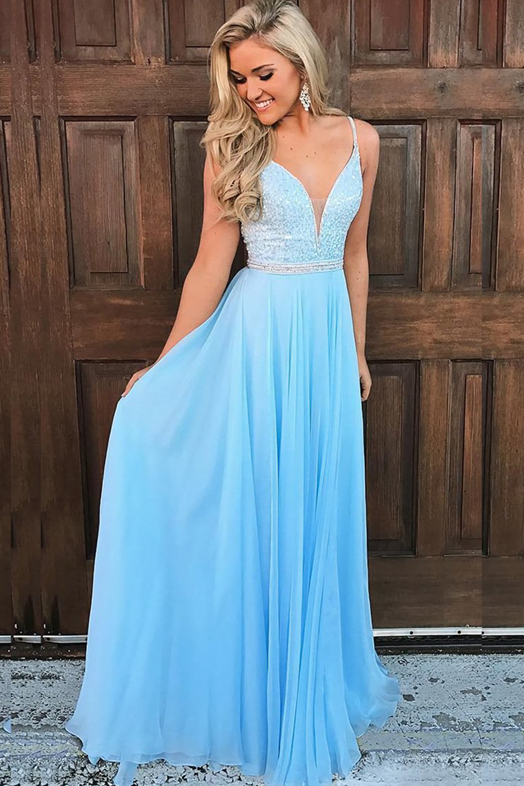 Light Blue Long Prom Dress Evening Dress