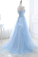 Off-the-Shoulder Backless Sky Blue Prom Dress with Appliques