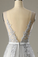 A-Line V-Neck Backless Light Grey Long Prom Dress with Appliques