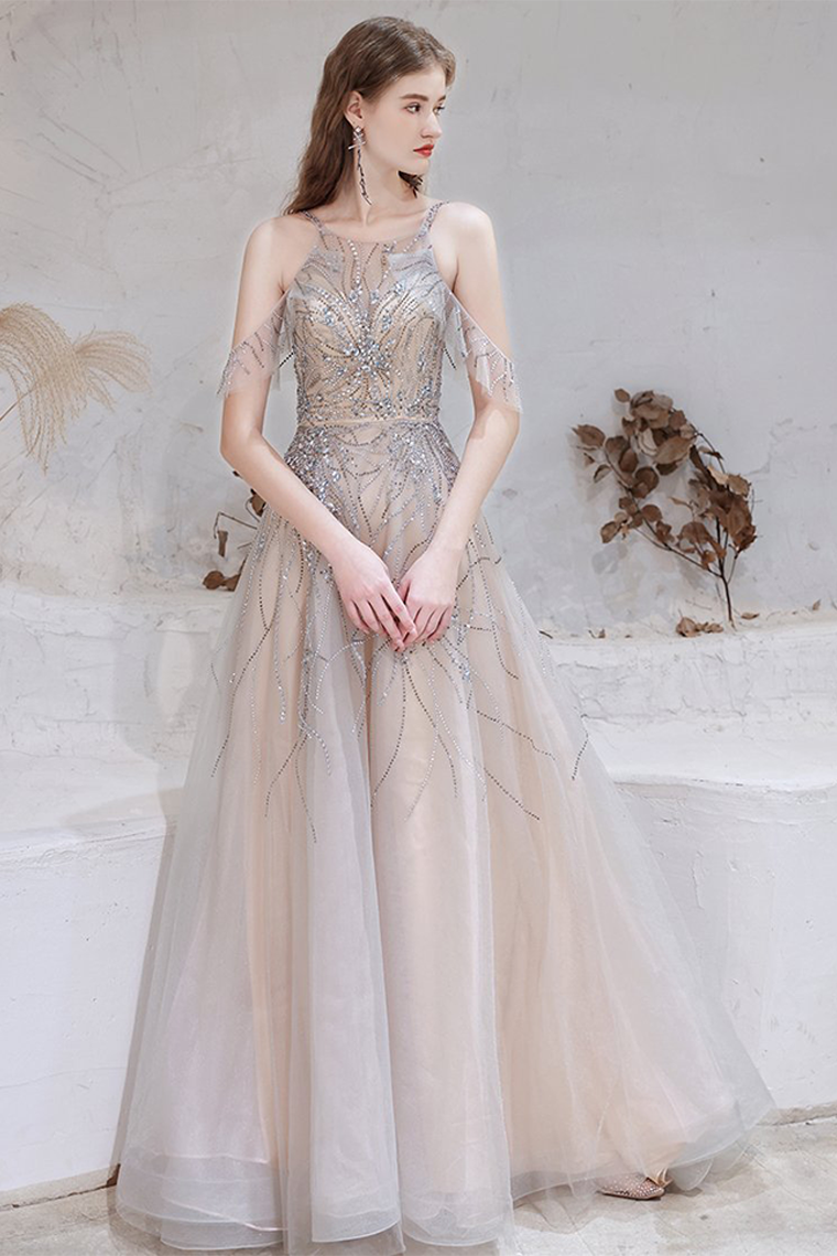 Gorgeous A-line Prom Dress Pearl Long Evening Dress