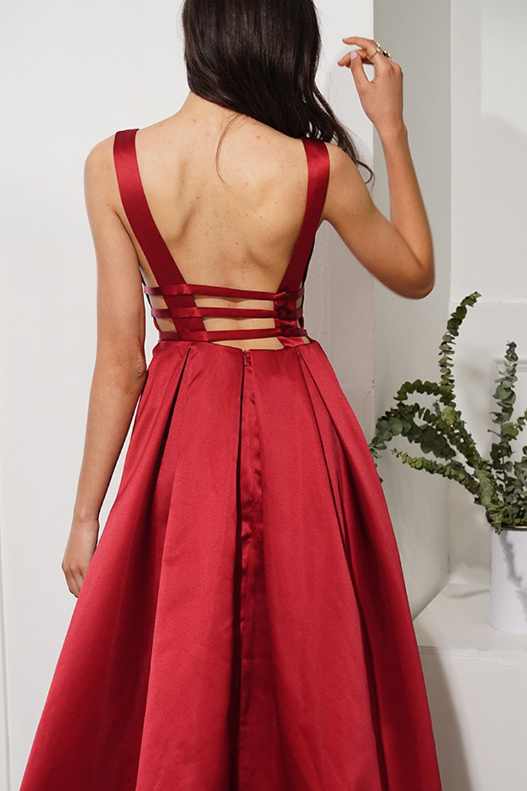 Hot Selling Red Prom Dress Deep V Neck Evening Dress