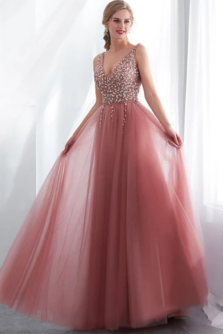 Hot Selling Pink Prom Dress Side Split Beading Evening Party Dress