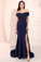 Off-the-Shoulder Navy Blue Long Mermaid Prom Dress