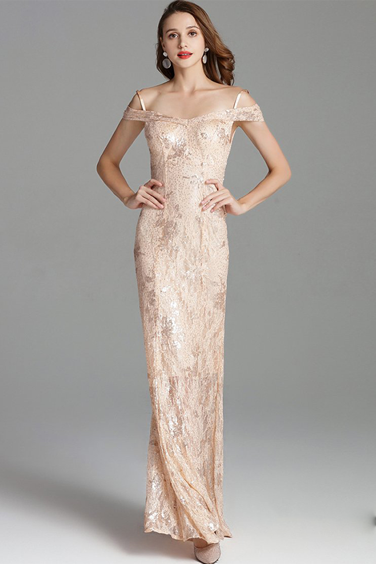 Champagne Mermaid Long Prom Dress with Sequins