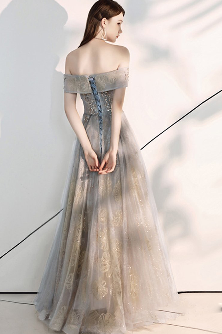 Gorgeous Off-the-Shoulder Prom Dress Grey Evening Dress