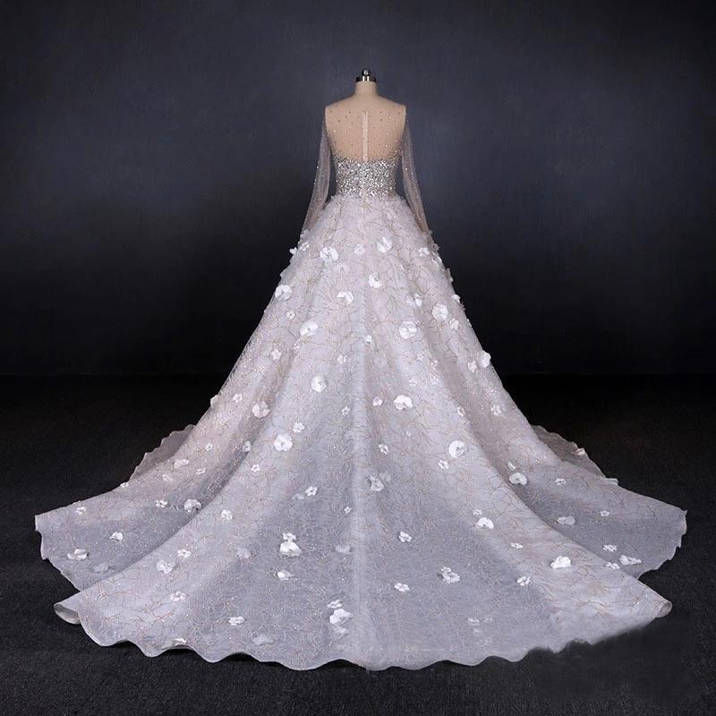 Stunning Long Sleeve Ball Gown 3D Flowers Wedding Dresses, Long Wedding Gowns SRS15435
