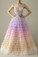 A-Line V-Neck Backless Applique Gradient Tulle Prom Dress