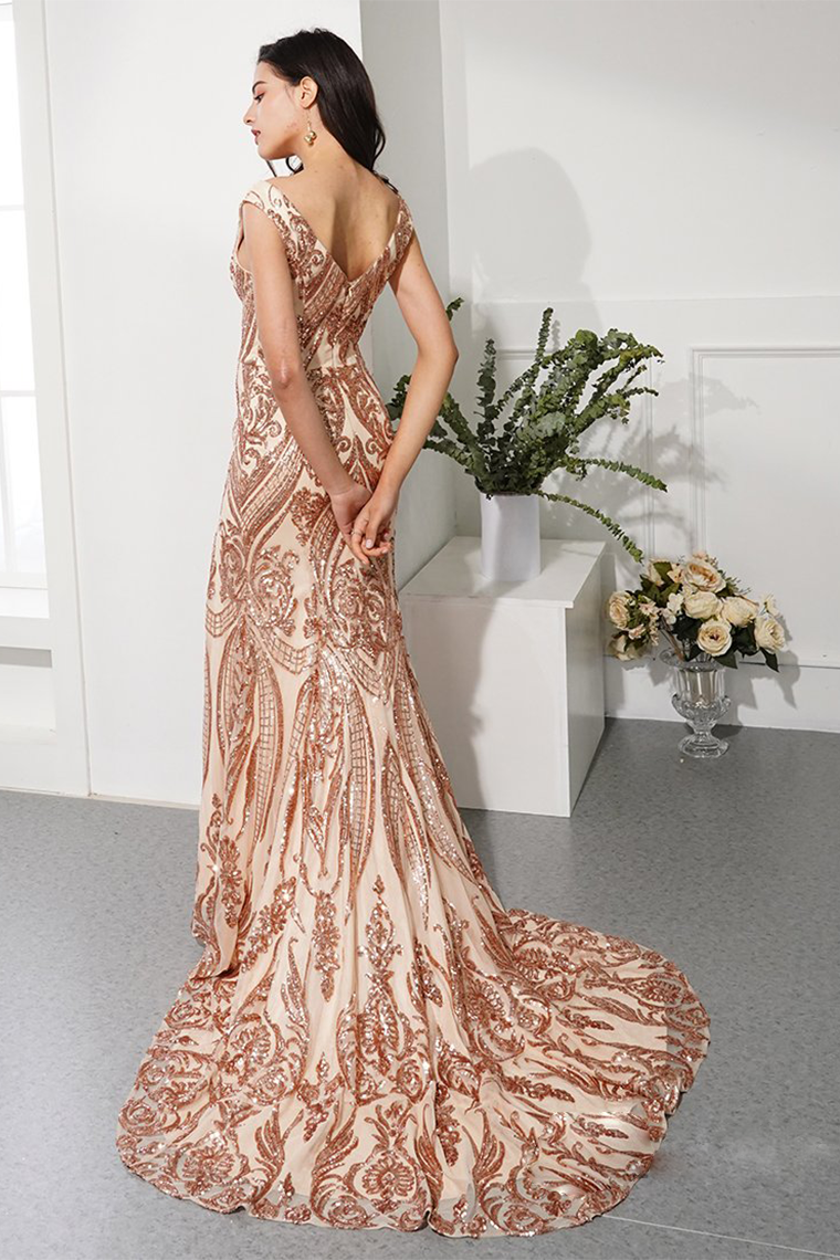 Glitter Prom Dress Champagne Mermaid Evening Dress