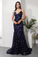 Mermaid Navy Blue Tulle Long Prom Dresses Evening Dresses With Backless