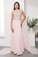 Gorgeous V Neck Pink Tulle Long Prom Evening Dresses With Appliques