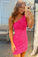 Glitter One-Shoulder Hot Pink Homecoming Dress With Sequins