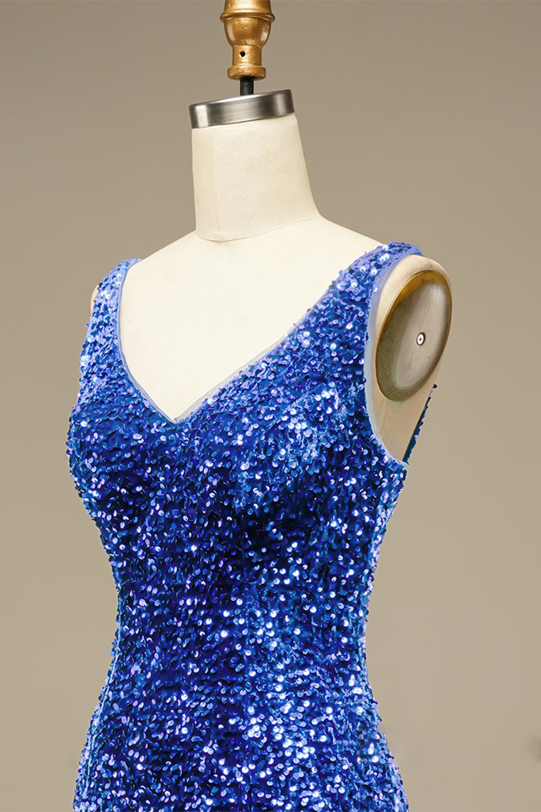 Glitter Blue Sequins Short Prom Dress Homecoming Party Dress