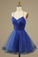 Royal Blue Mesh Net V-neck Homecoming Party Dress