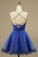 Royal Blue Mesh Net V-neck Homecoming Party Dress