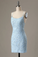 Hot Selling Sheath Blue Short Homecoming Dresses with Appliques