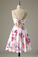 Short Pink Floral-Print Satin Homecoming Dress